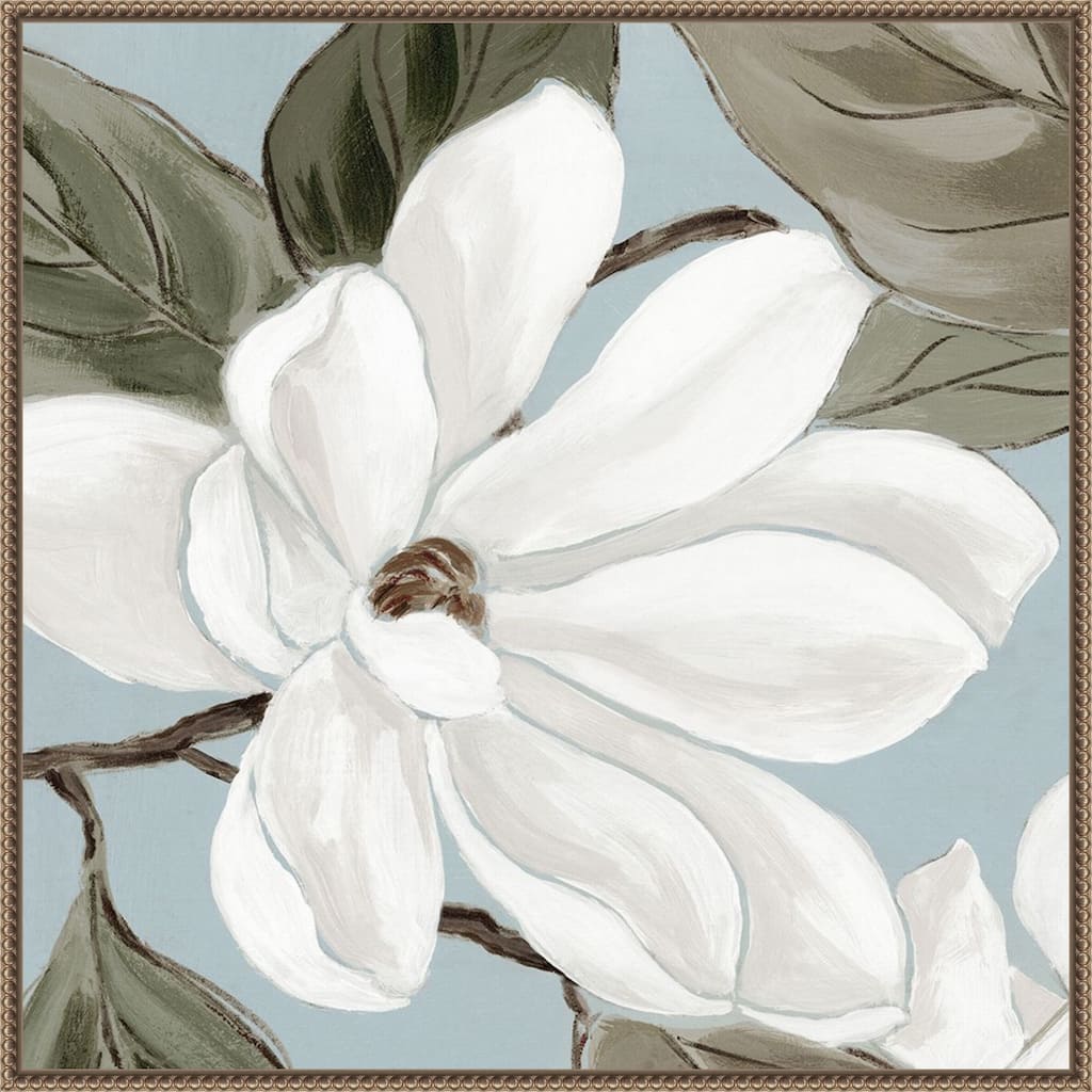 Soft Magnolia Bloom in Gentle Blue by Alex Black (30 x 30 in.), Framed Canvas Wall Art Print