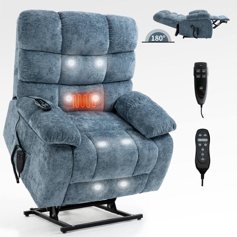 Roomfitters Dual Motor Power Lift Recliner Chair with Heat Massage Oversized Infinite Position Sofa with Cup Holders