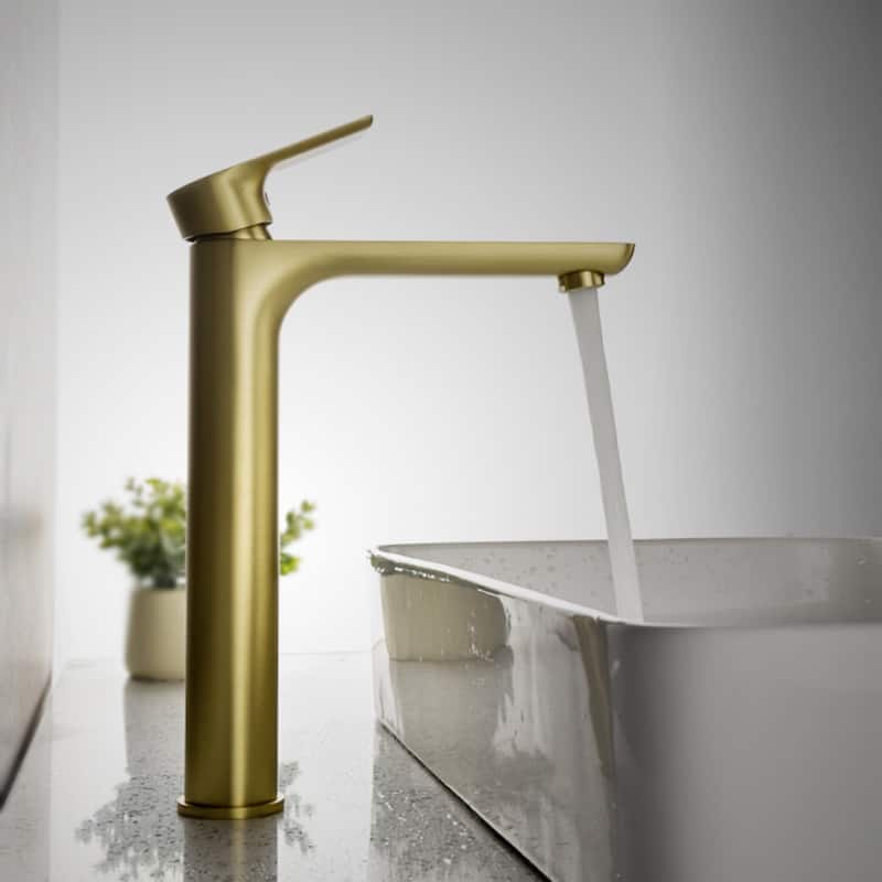 Modern High Arc Single Handle Bathroom Faucet - Brushed gold