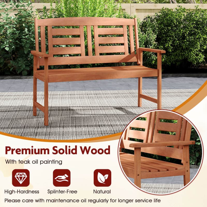 Costway Outdoor Solid Wood Loveseat with Inclined Backrest & Slatted - See Details