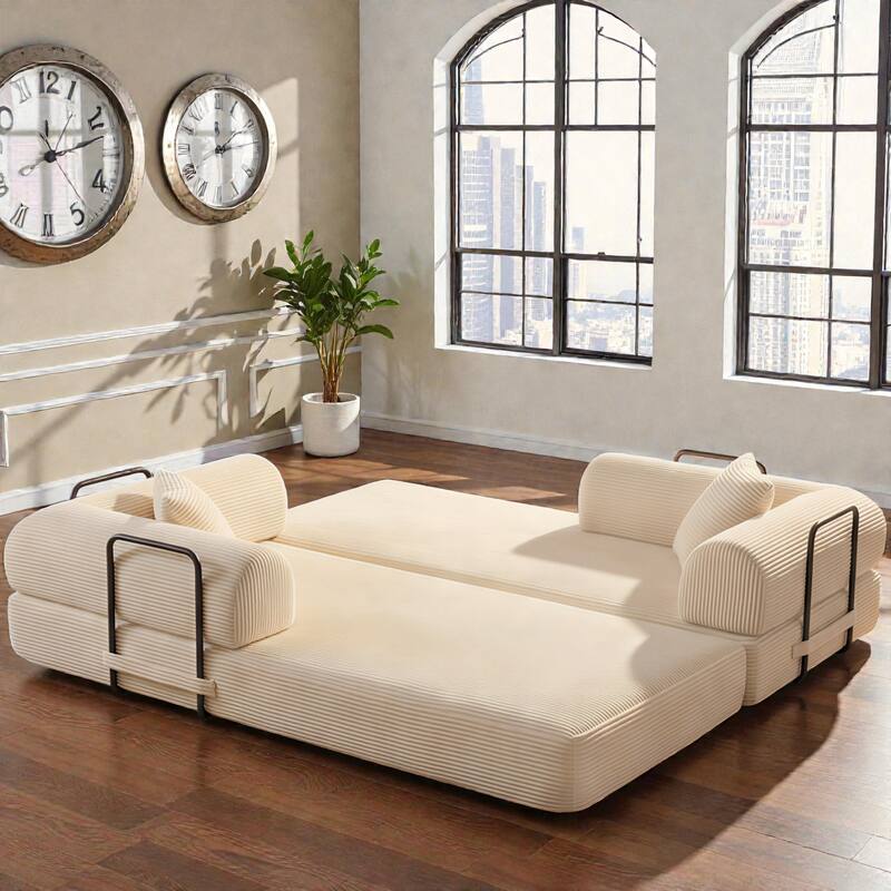 Compression Sofa Bed Convertible Floor Futon Couch, 2 Seat Boneless Modular Loveseat with Corduroy Fabric