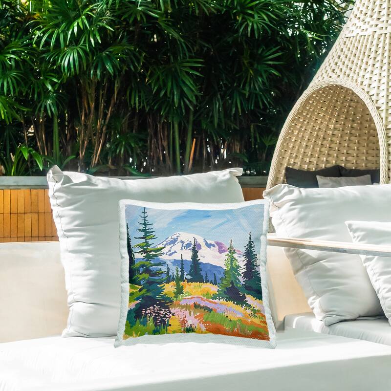 Stupell Peaceful Mountain Valley Scenery Printed Outdoor Throw Pillow Design by Walker Noble