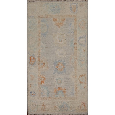Geometric Traditional Oushak Turkish Oriental Wool Rug Hand-knotted - 2'0" x 4'0"