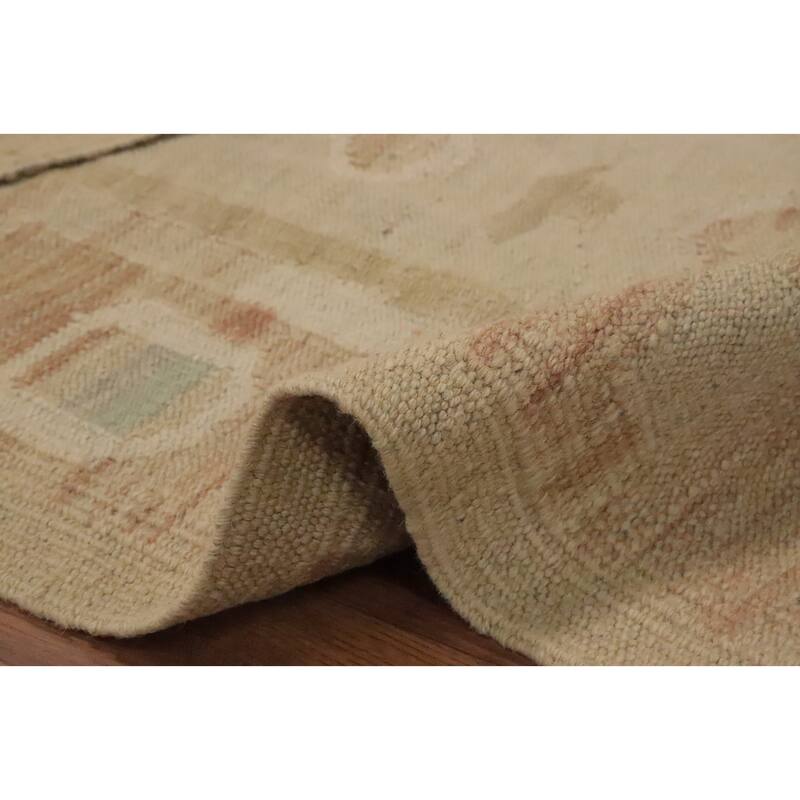 Hand Woven Oriental 100% Wool Carpet Southwestern Tribal Beige & Ivories Kilim Area Rug - 5' 10'' X 4' 2''
