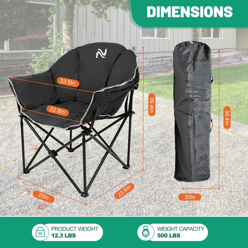 DoCred Oversized Camping Chair, Fully Padded Folding Moon Chair