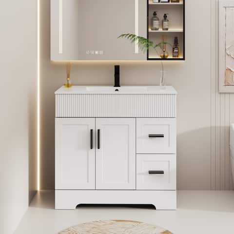 Modern 24/30/36/48 Wave-Line Bathroom Vanity Set with Sink & Faucet