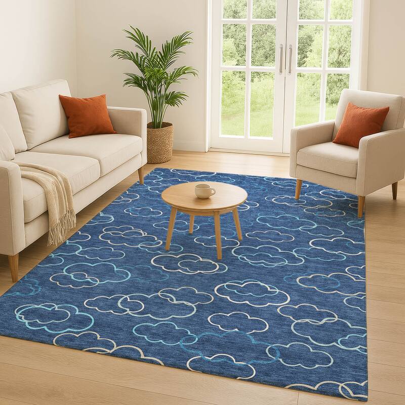 Machine Washable Indoor/ Outdoor Modern Clouds Chantille Rug