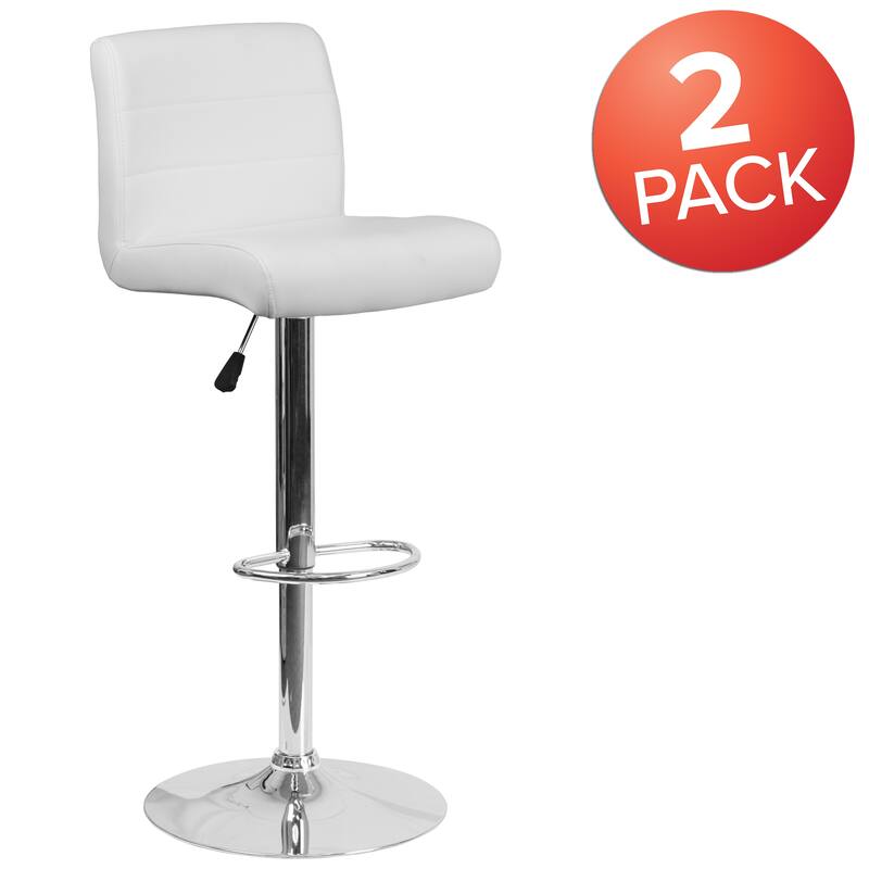2 Pack Vinyl Adjustable Height Barstool with Rolled Seat and Chrome Base