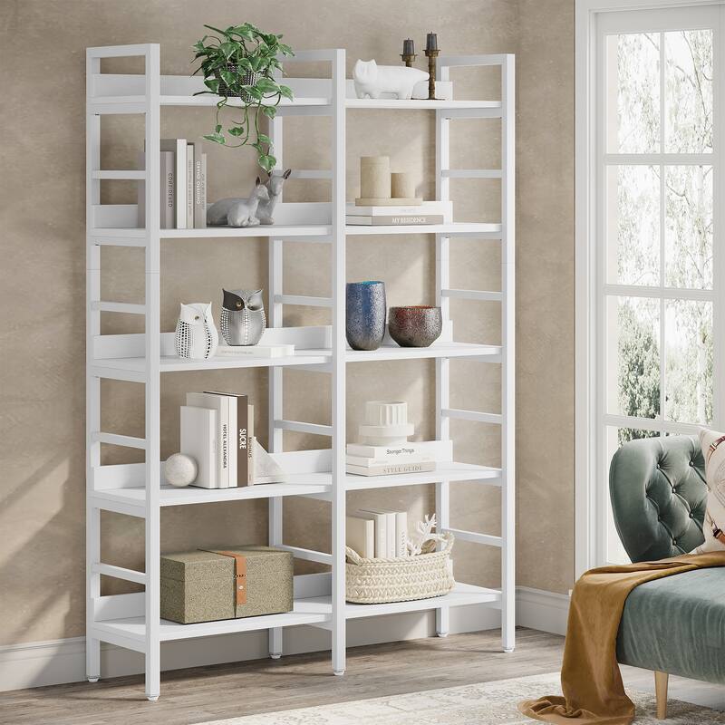 5-Tier Industrial Bookshelf for Living Room Home Office, White