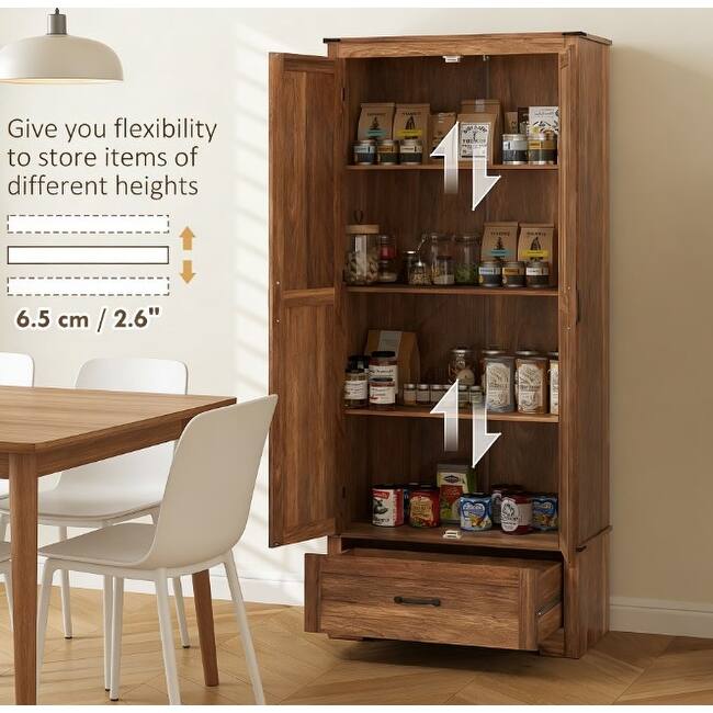 Rossetta Rustic-Chic Farmhouse Design Kitchen Pantry Cabinet with Adjustable Shelves and Drawer