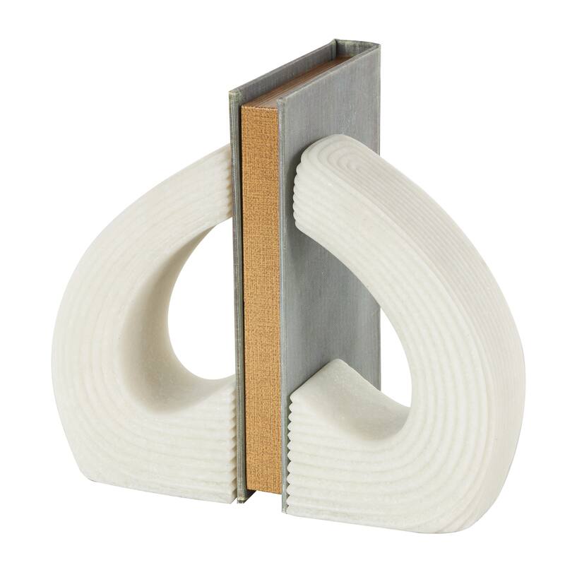 White Polystone Heart Inspired Decorative Bookends with Shimmer Details (Set of 2)