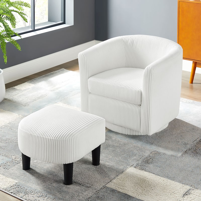 Swivel Accent Chair 360° Comfy Recliner Corduroy Arm Chair Single Sofa with Ottoman for Living Room Bedroom
