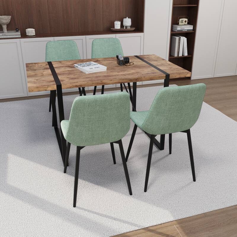 Modern Style 5-Piece Dining Set with Rectangular Table and 4 Square Corner Dining Chairs
