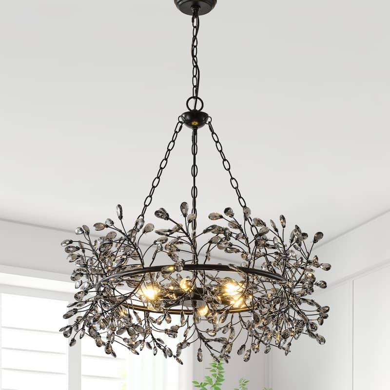 30.7" Modern Glam Black Crystal Branch Chandelier - 30.7" D x 30.7" W x 28.94" H