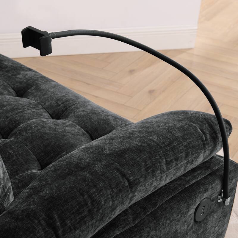 Double Recliner Chair with Adjustable Backrest, Storage Ottoman, USB Port & Phone Stand