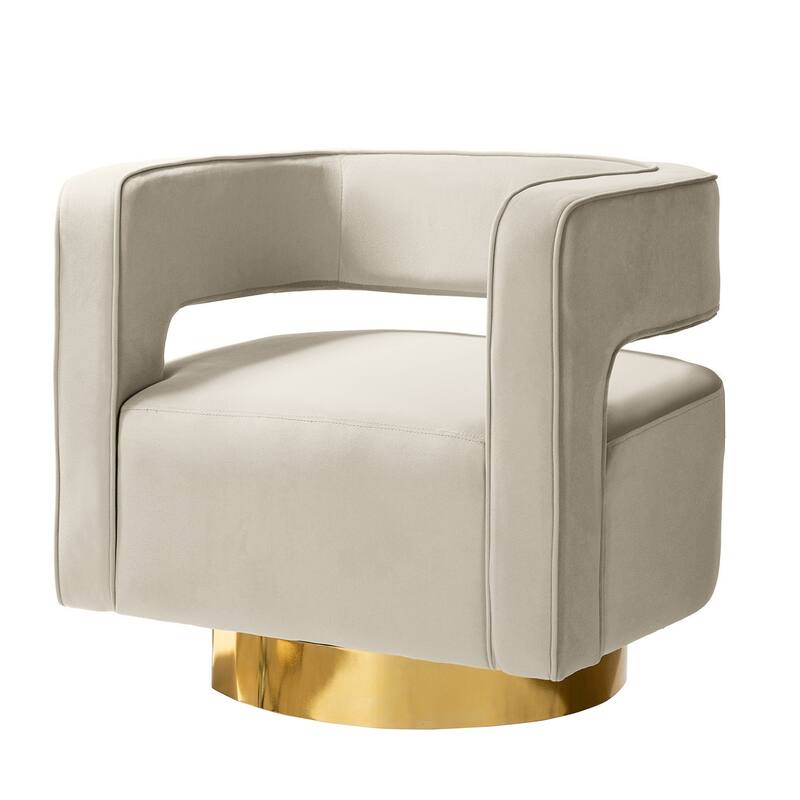 Carisa Modern Upholstered Swivel Open-Back Barrel Chair with Golden Base by HULALA HOME