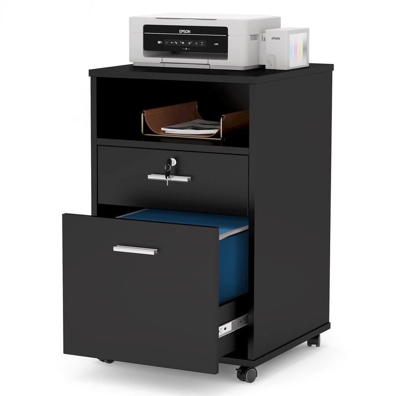 2 Drawer Mobile File Cabinet with Lock, Wood Modern Filing Cabinet