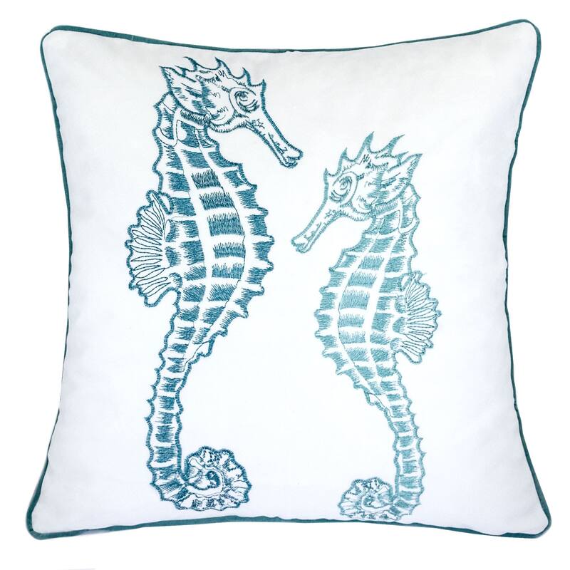 Seahorse Throw Pillow with Velvet Cover and Optional Filling 20x20 Inches - Light Blue