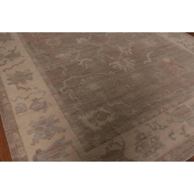 Vegetable Dye Oushak Turkish Area Rug Floral Handmade Wool Carpet - 9'1" x 11'11"