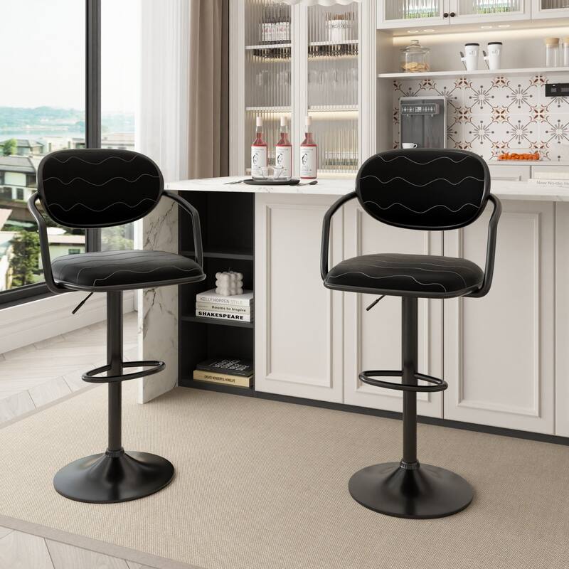 Swivel Bar Stool Set PU Leather Barstools Height Adjustable Counter Stools Bar Chairs For Home Bar Kitchen Dining Room