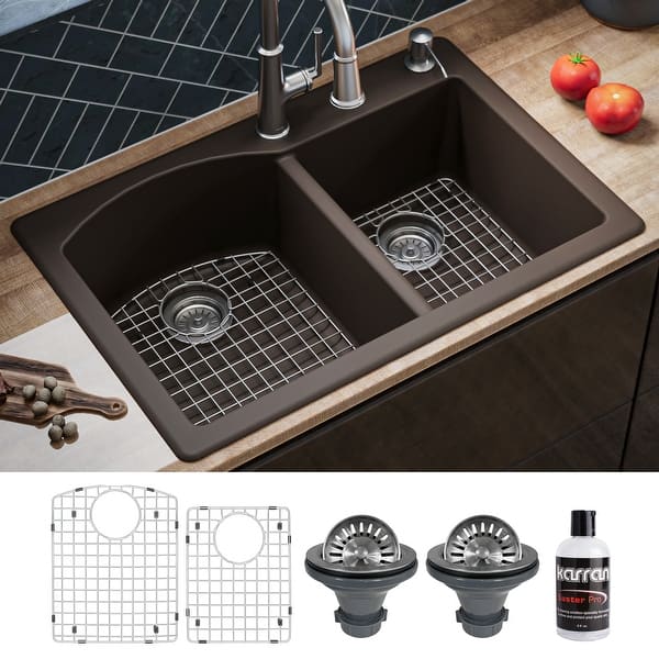 Drop-In Stainless Steel 33 in. 1-Hole 60/40 Double Bowl Kitchen Sink Kit Drop-In Stainless Steel 33 in. 1-Hole 60/40 Double Bowl Kitchen Sink Kit