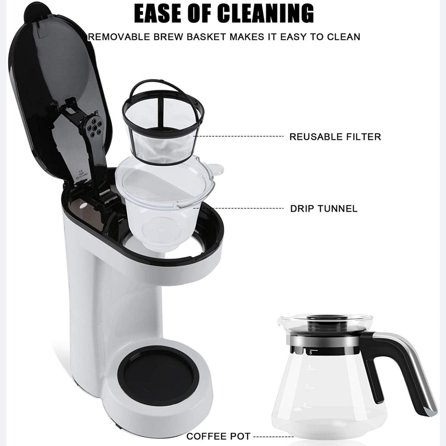 5 Cups Small Drip Coffee Maker with Reusable Filter Coffee Pot