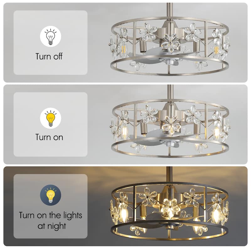 20" Glam Crystal Chandelier Caged Ceiling Fan with Light and Remote