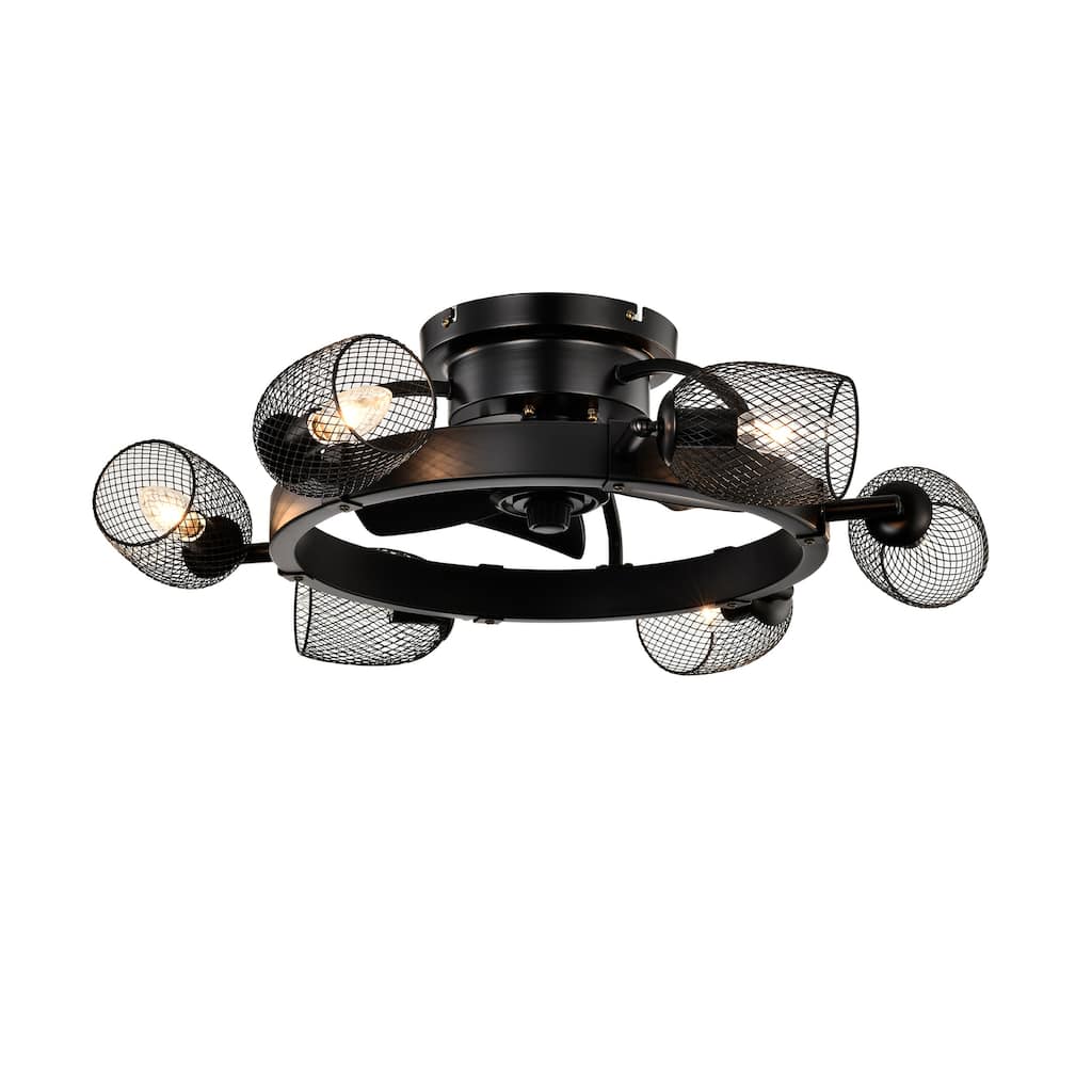 25.8'' Industrial Ceiling Fan with Remote 5 ABS Blades Small Size Matte Black 6 E26 No Light Bulbs Living Dining Bedroom