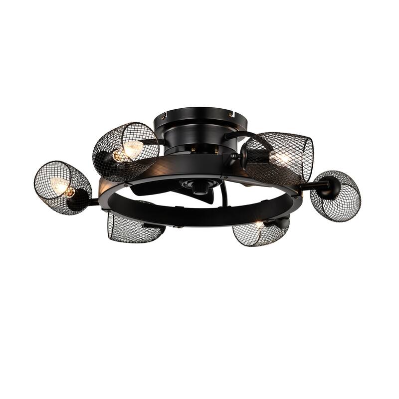 25.8''Industrial Ceiling Fan With Remote Control,5 Abs Blades Small Size Ceiling Fan,6 Pcs*E26 (Does Not Include Light Bulbs) - Matte Black