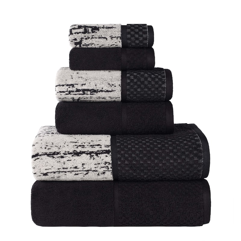 Superior Lodie Cotton Jacquard Solid and Two-Toned 6 Piece Towel Set