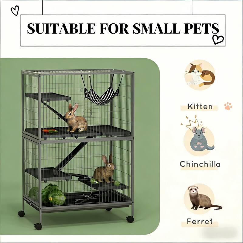 Pet Habitat,Pet House,Rolling Small Animal Cage is designed for convenient cleaning - Black