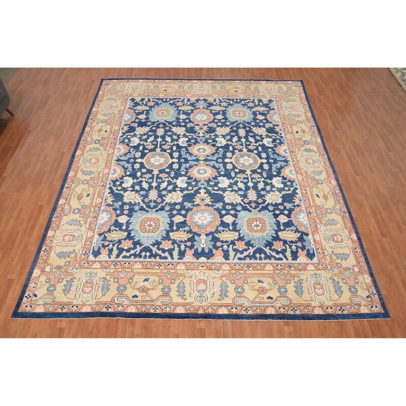 Hand Knotted Oriental 100% Wool Carpet Traditional All-Over Navy Blue & Blues Ziegler Area Rug - 14' 6'' X 12' 2''