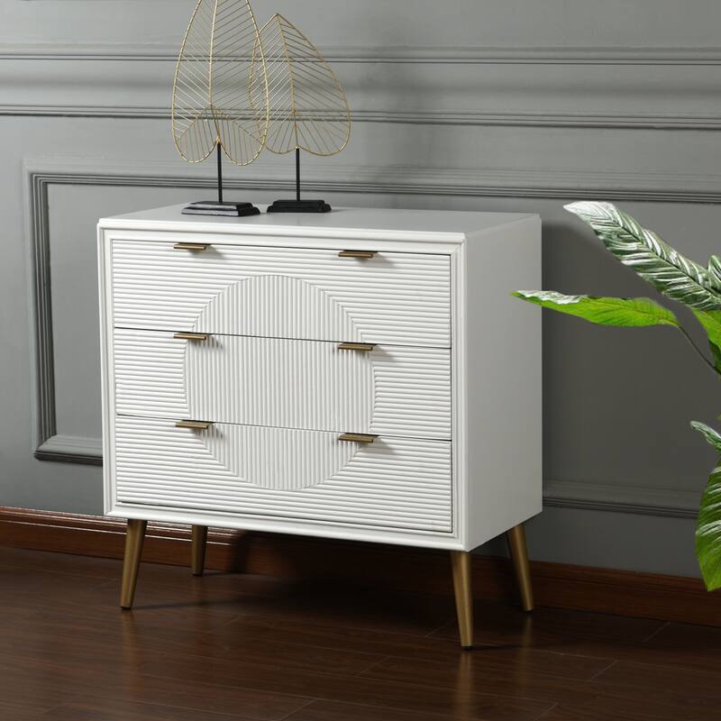 StyleCraft Milo Satin White and Copper Three-Drawer Chest