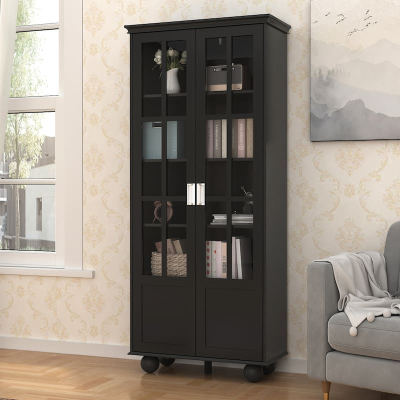 Storage Cabinet Multifunctional Storage Closet with Doors White/Black - 31.5"W x 72.3"H - Black