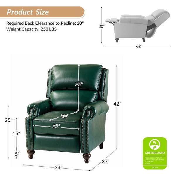 Gabriela Mid-Century Modern Genuine Leather Recliner with