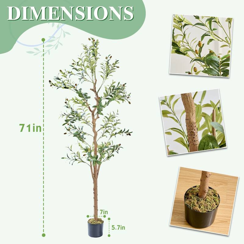 VECELO Set of 2 Artificial Olive Trees Lifelike Silk Leaves with Solid Wood Trunk 59 and 71-inch Tall for Home and Office Decor - 71 Inch
