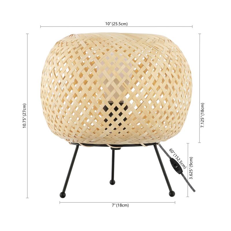 Chakrii 10.75" Bohemian Rustic Iron/Rattan LED Mini Table Lamp with Smart Bulb, Black/Brown by JONATHAN Y