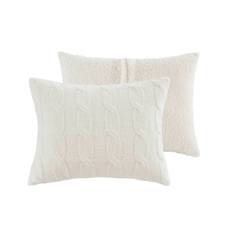 2 Pieces Twin Cable Knit Chenille Comforter Set