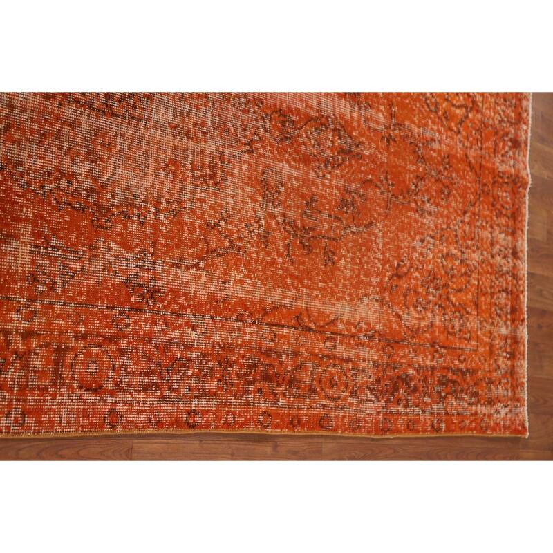 Orange Anatolian Distressed Turkish Vintage Rug Handmade Wool Carpet - 3'9"x 7'0"