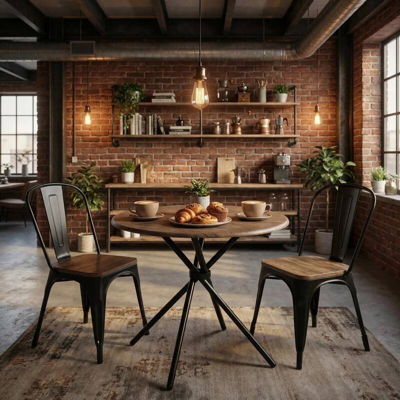 FurnitureR 31.5" Round Bistro Dining Table with Metal Pedestal Base for Kitchen Cafe