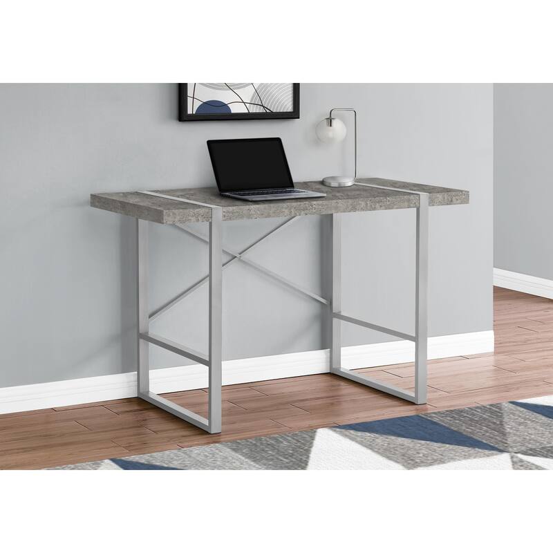 Computer Desk, Home Office, Laptop, 48"l, Work, Grey Concrete Laminate, Grey Metal, Contemporary, Modern
