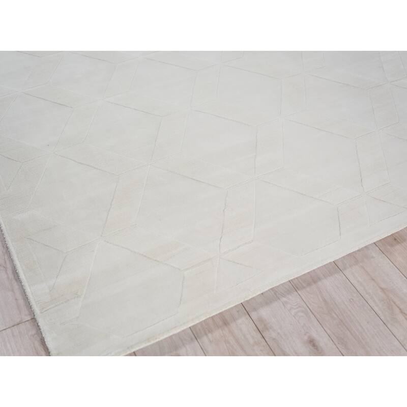 Brunello Modern Handmade Silky Nylon in White Area Rug