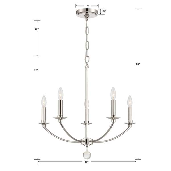 Mila 5 Light Polished Nickel Chandelier - 23"W x 24"H