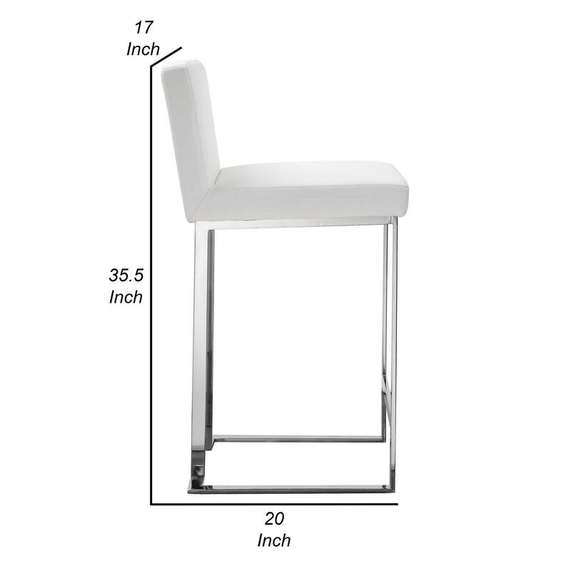Boly 26 Inch Counter Height Chair, White Faux Leather, Foam Cushions, Steel