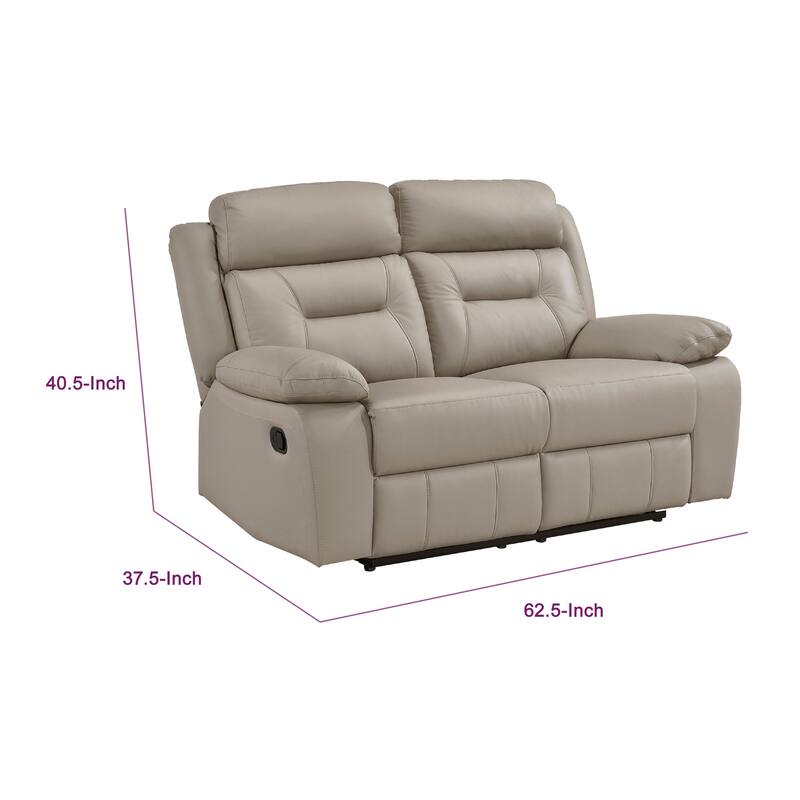 Conia Manual Double Reclining Loveseat, Latte Beige Leather, 63 Inch