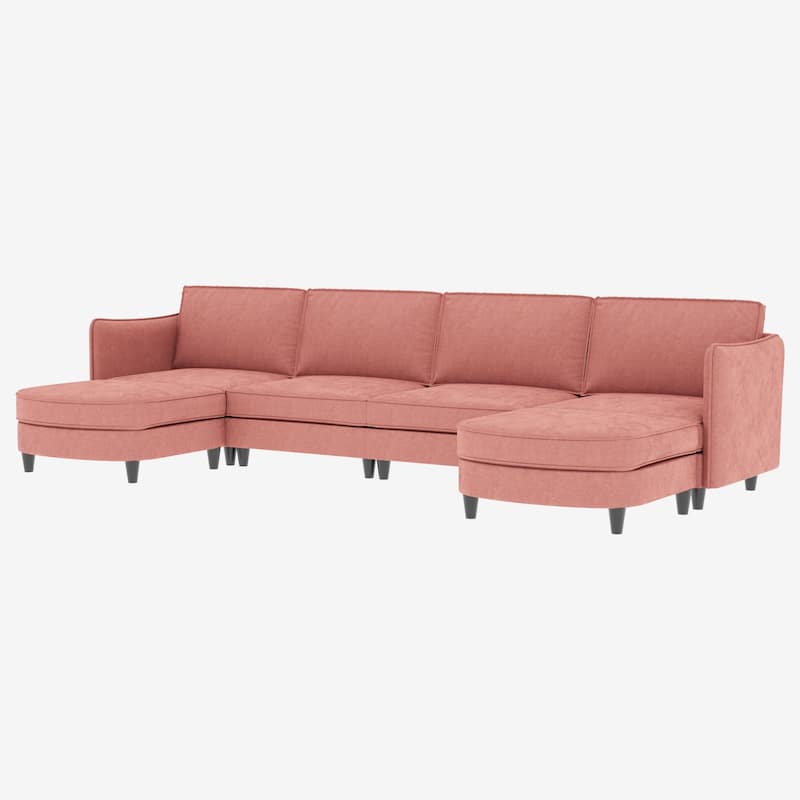 141.5" Fabric U-Shaped 6-Seater Sectional Sofa with Movable Ottoman, Arm Storage Pockets, and 1200lb Capacity