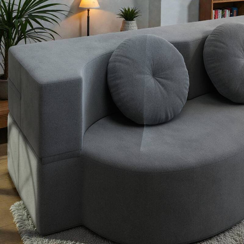 Convertible Floor Sofa Bed with 2 Pillows, Plush Corduroy Foam-Filled Folding Mattress, Full Size Sleeper, No Assembly Needed