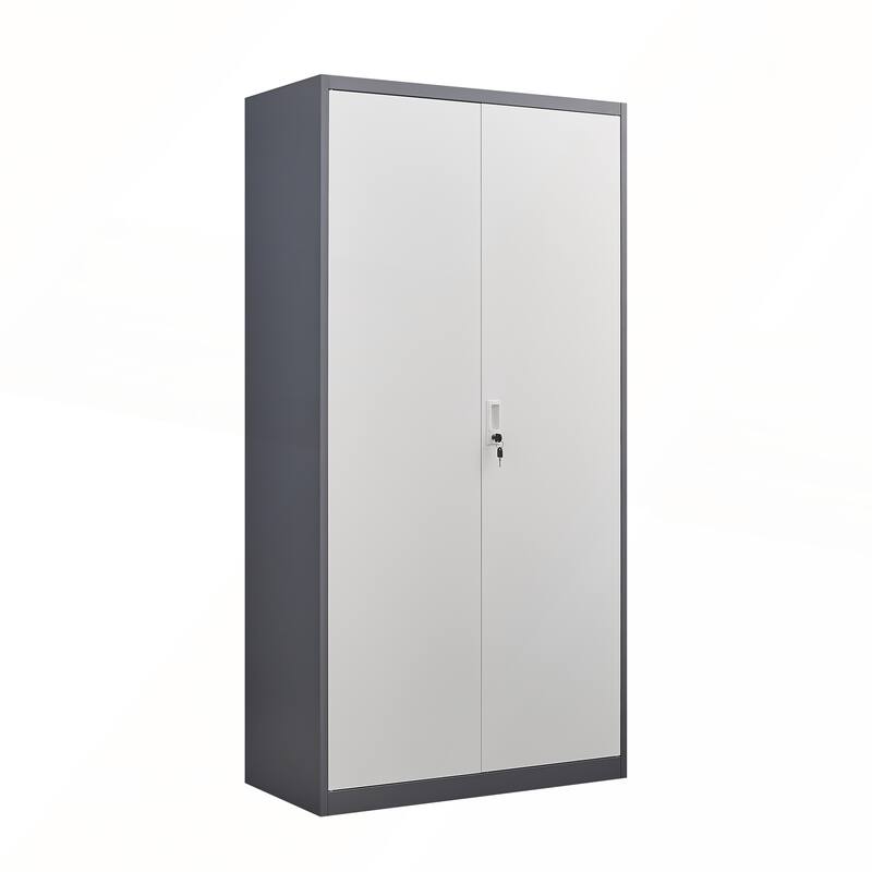 Gray Metal Large-Capacity Wardrobe with Hanging Rod and Locks for Bedroom and Living Room