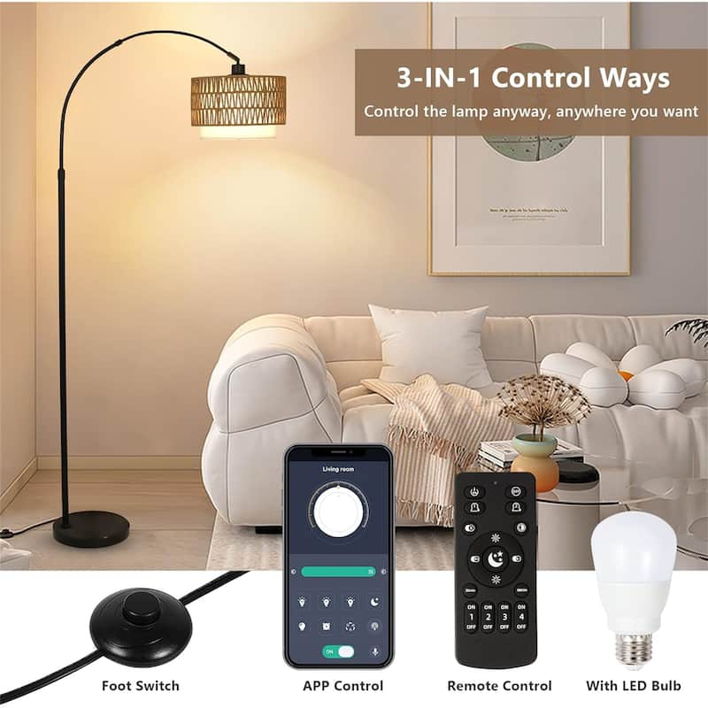 Dimmable Arc Floor Lamp with Remote