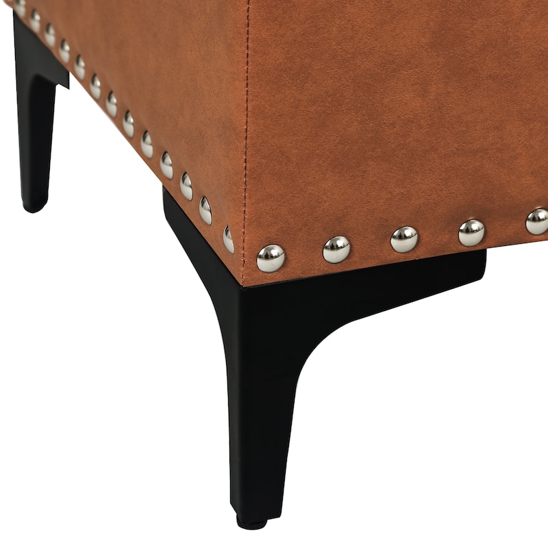 Adeco Rectangle Storage Ottoman 38" Button Tufted Long Bench with Metal Legs